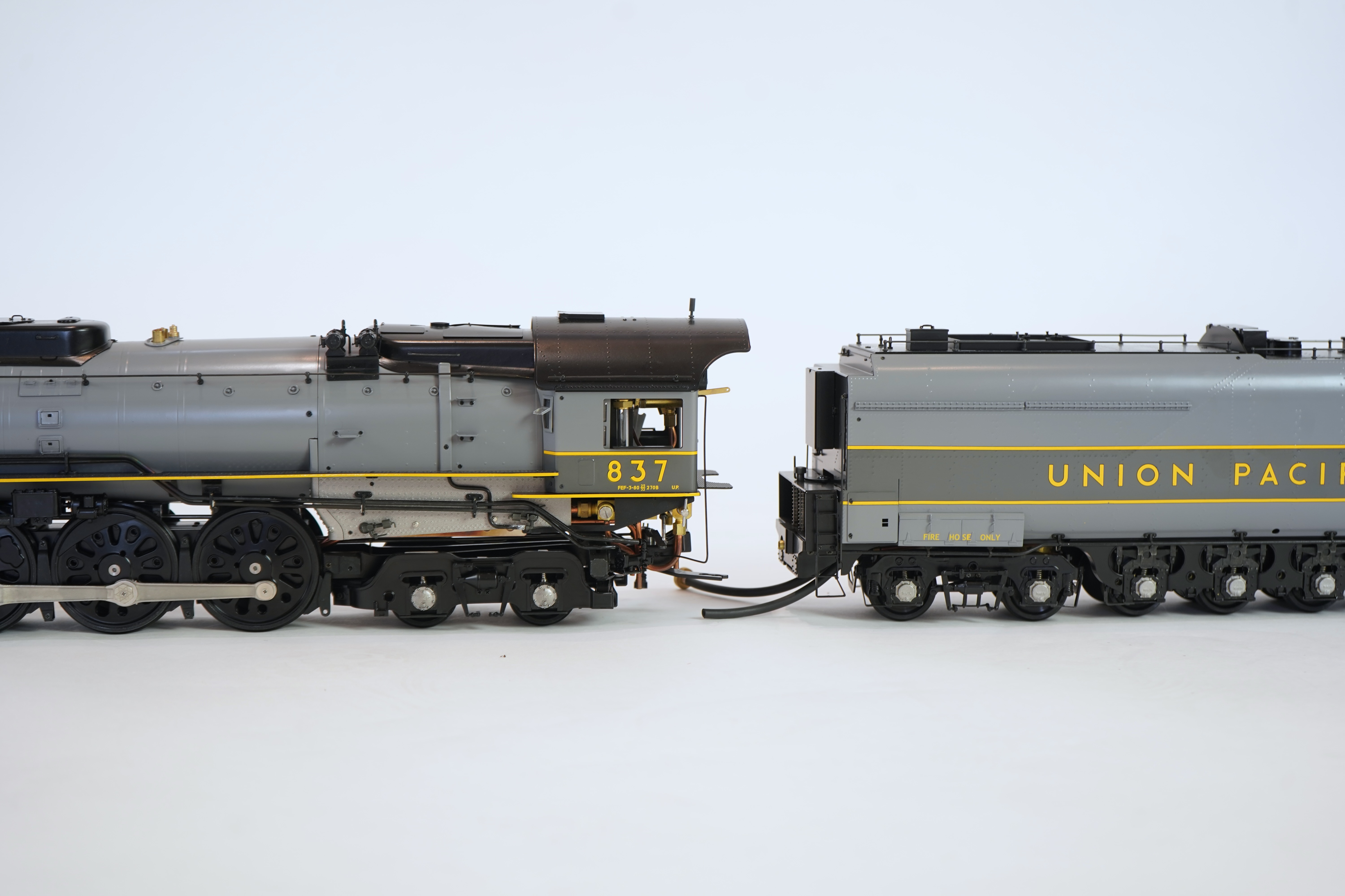 A Gauge One Aster Hobbies live steam Union Pacific FEF Class 844, 4-8-4 tender locomotive, 837, the factory ‘Built Up’ version, spirit fired working two cylinder motion, with assembly instructions, operating instructions